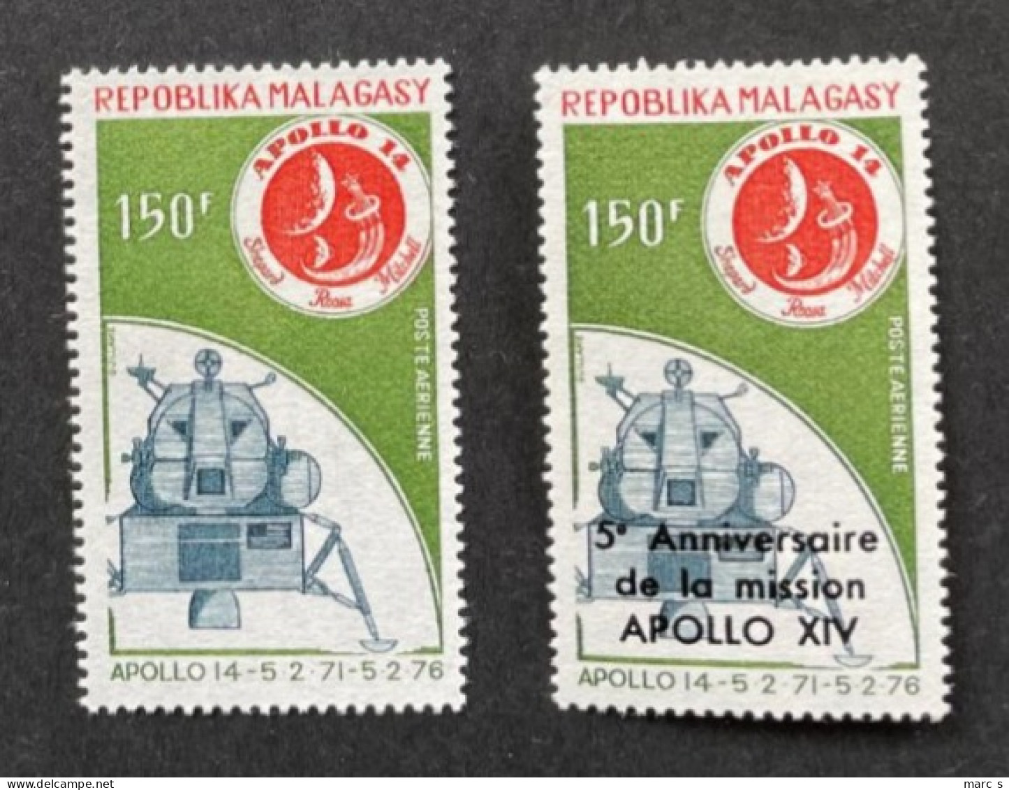 MADAGASCAR 1976 - NEUF**/MNH - Série Complète Mi 781 / 782 - YT PA 165 / 166 - ESPACE SPACE APOLLO XIV - Madagascar (1960-...)