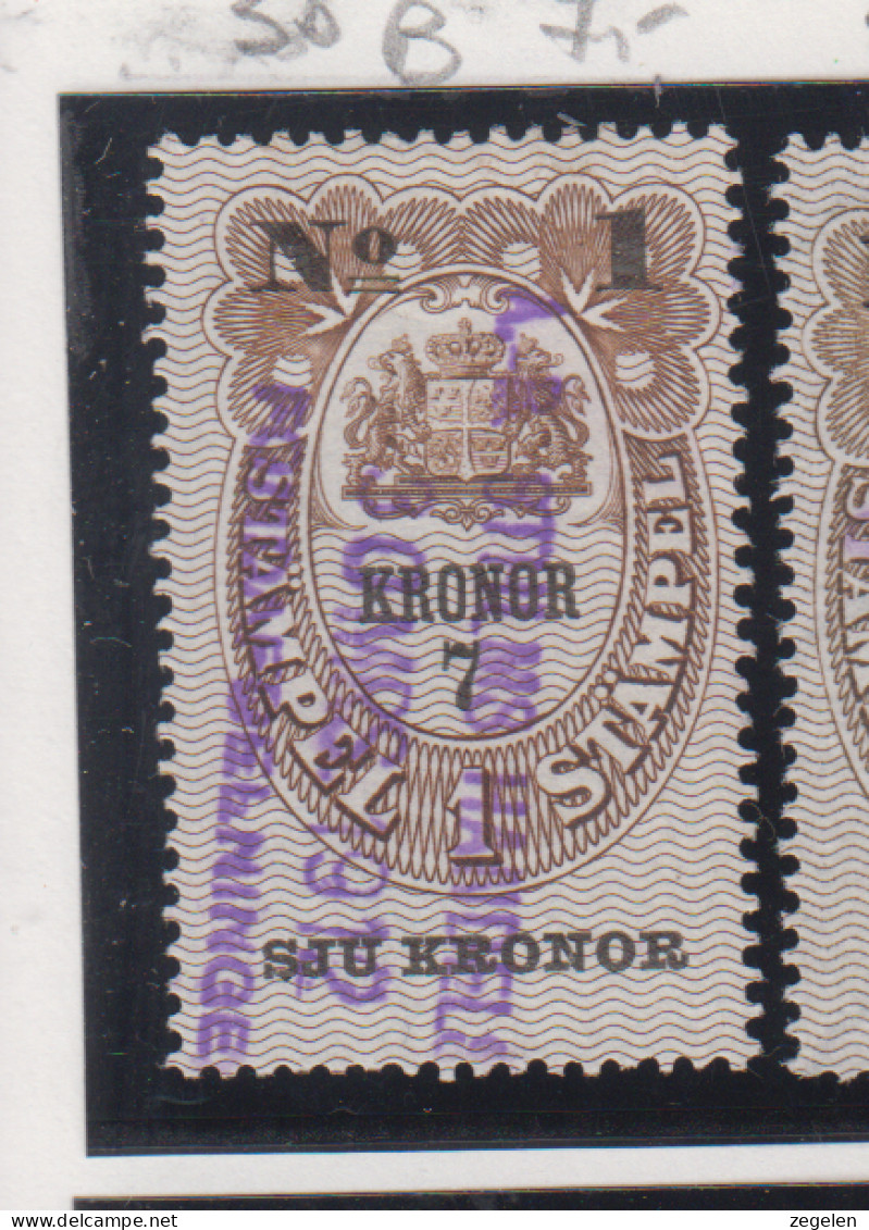 Zweden Fiskale Zegel Cat. Barefoot : Fondstaempel(Bill Of Exchange) 50bA Dikke Druk - Revenue Stamps