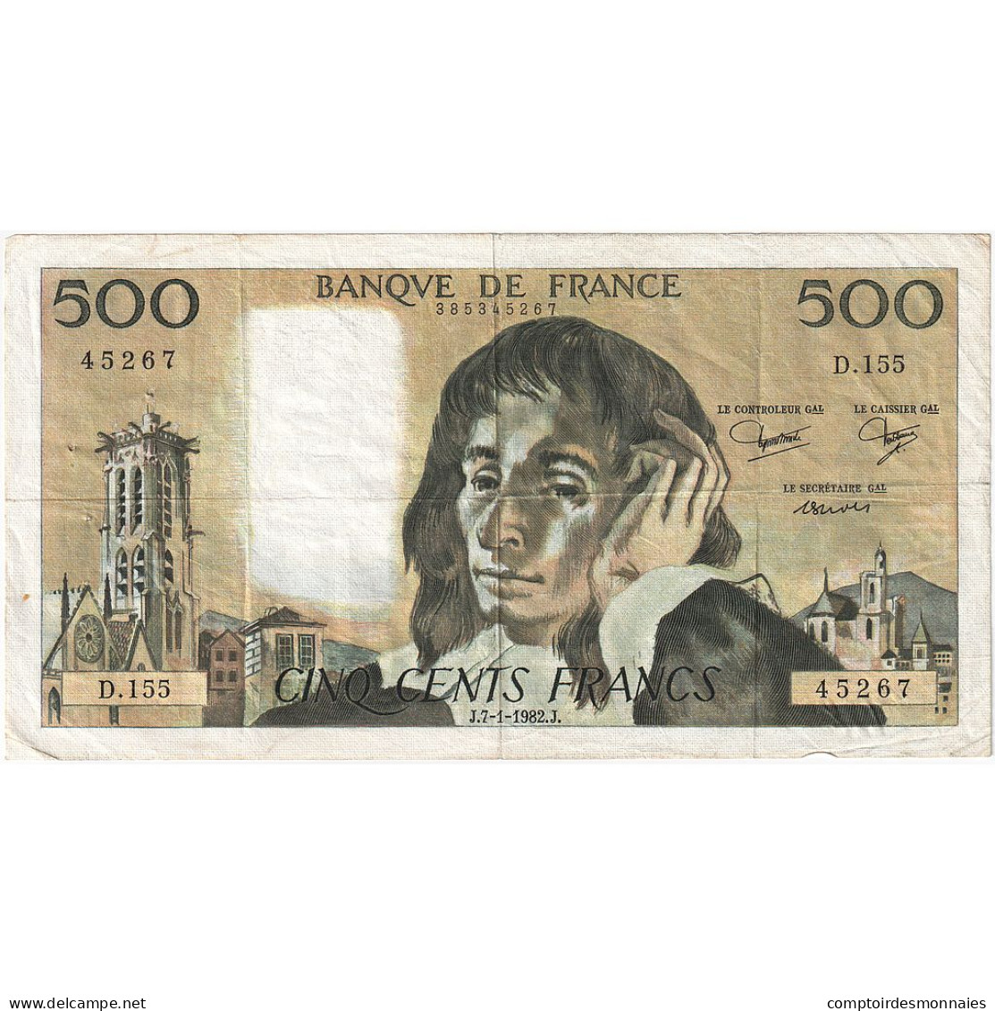 France, 500 Francs, Pascal, 1982, D.155, TB+, Fayette:71.26, KM:156e - 500 F 1968-1993 ''Pascal''