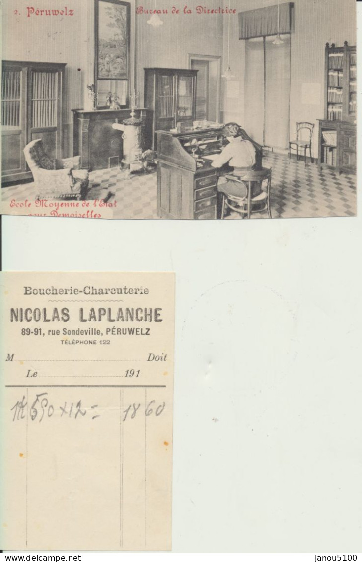 CARTES POSTALES    " BUREAU DE LA DIRECTICE DE L'ECOLE MOYENNE POUR JEUNES FILLES DE PERUWELZ  "   1916. - Scuole