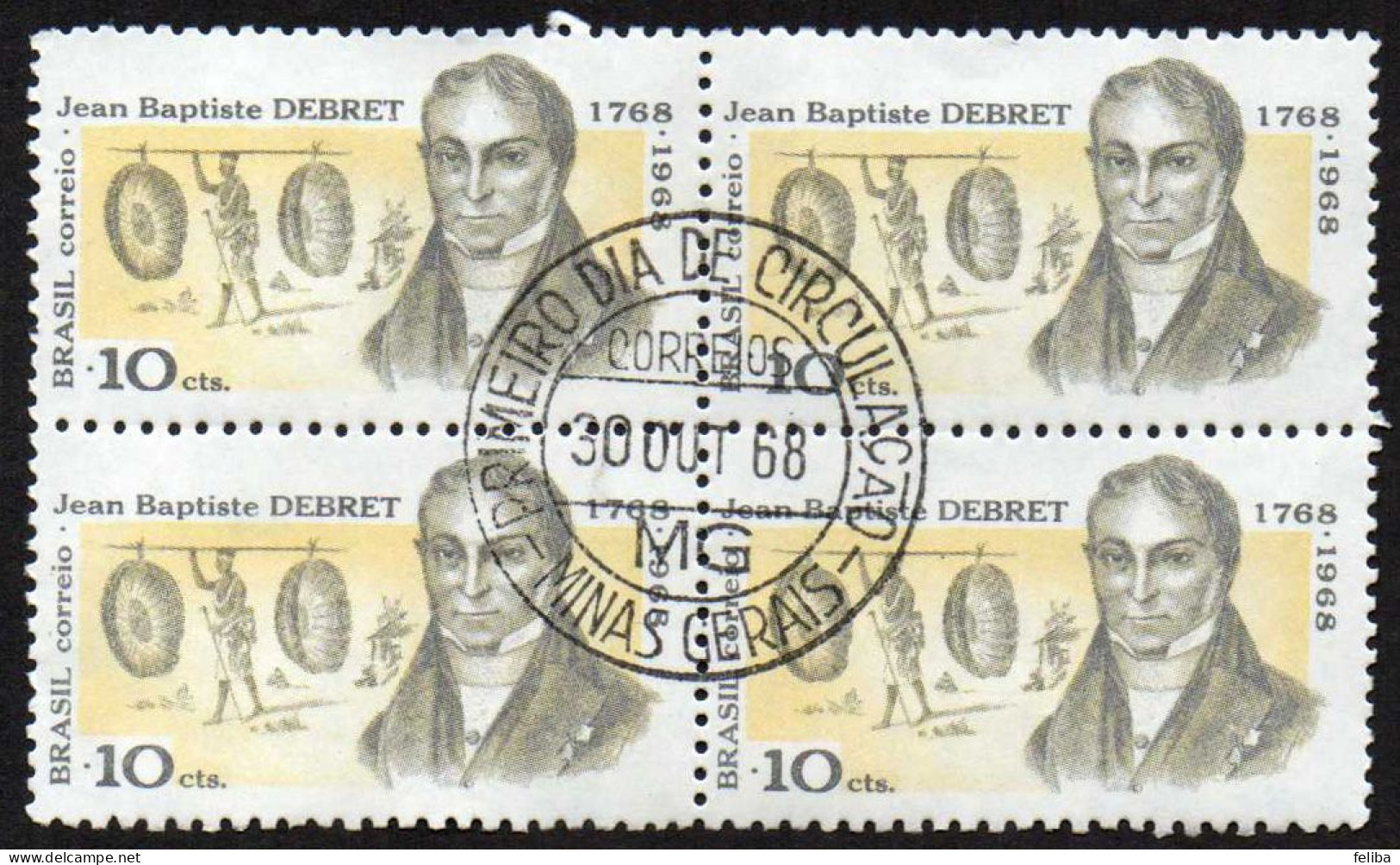 Brazil 1968 First Day Cancel On Block Of 4 - Neufs