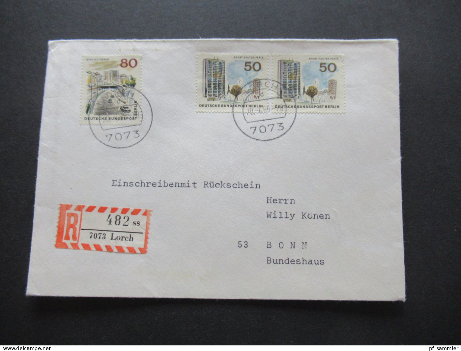 Berlin (West) 1965 / 1966 Das Neue Berlin MiF Einschreiben Lorch Hermann E. Sieger / Einschreiben Mit Rückschein - Brieven En Documenten