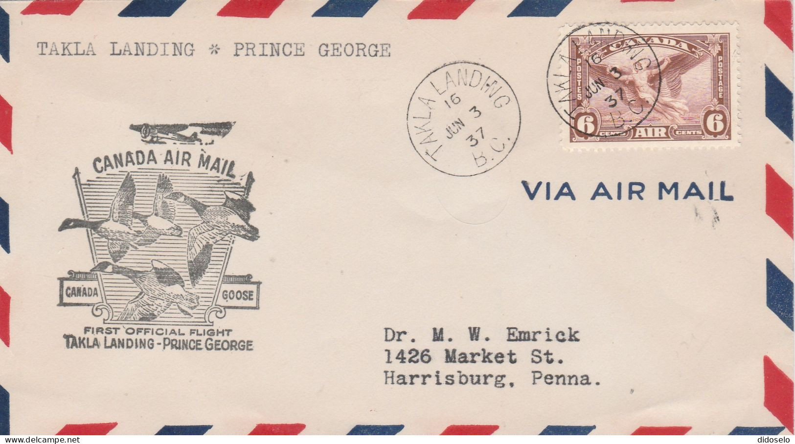 Canada - 1937 - First Flght Takla Landing - Princ George - First Flight Covers