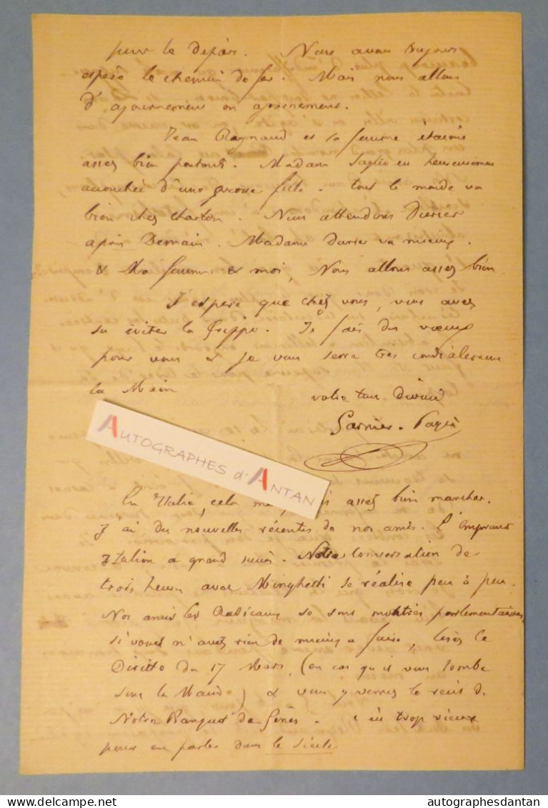 ● L.A.S 1869 Louis Antoine GARNIER PAGES Cannet / Cannes - Pologne Italie Reynaud Fut Maire De Paris Né Marseille Lettre - Politisch Und Militärisch