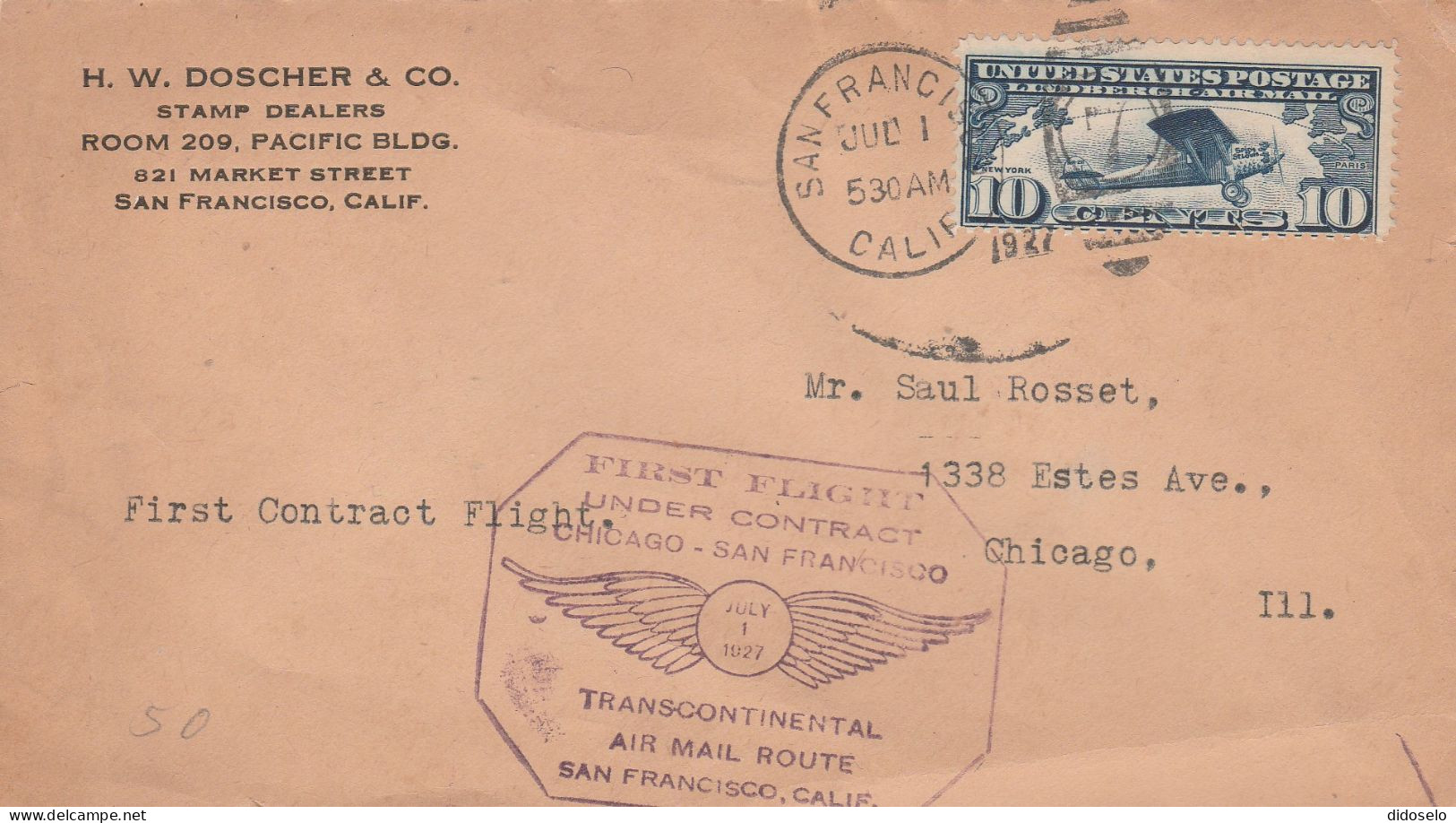 USA - 1927 - First Flight Cover / San Francisco - Chicago - 1c. 1918-1940 Covers