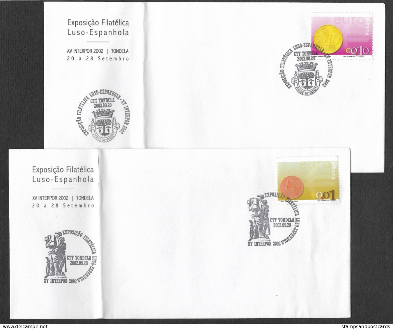 Portugal 2 Cachet Commemoratif Expo Philatelique Tondela Interpor 2002 Event Pmk Stamp Show 2 Covers - Maschinenstempel (Werbestempel)