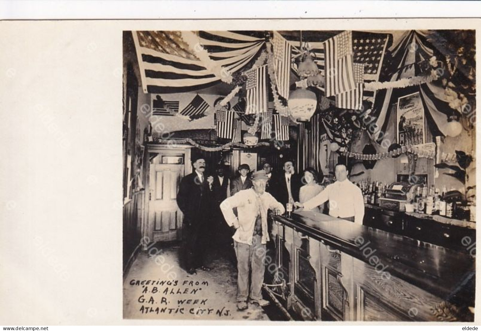 Real Photo A.B. Allen G.A.R. Week Atlantic City Inside A Bar  Affiche American Flag Mc Keague - Atlantic City