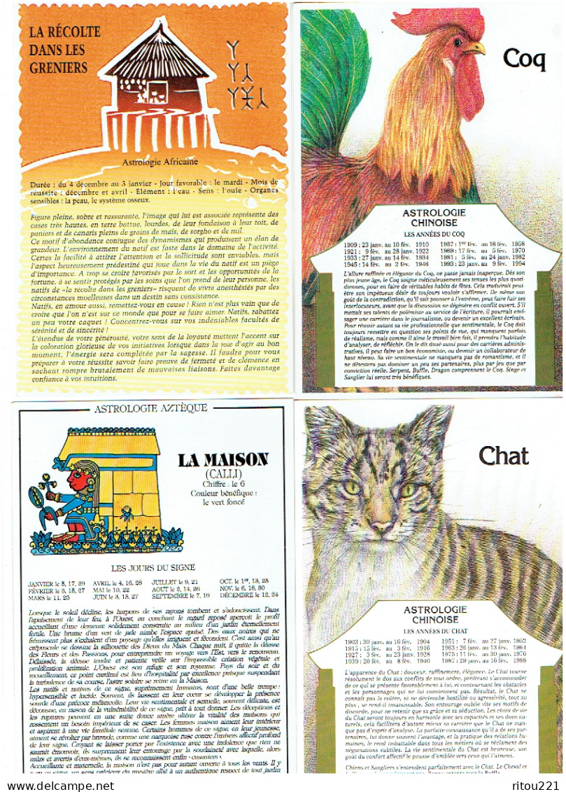 Lot 9 Cpm - Illustration Signe ZODIAQUE Horoscope Chinois Arabe Gaulois Pommier Aztèque Africaine Coq Maison Chat - Astrologie