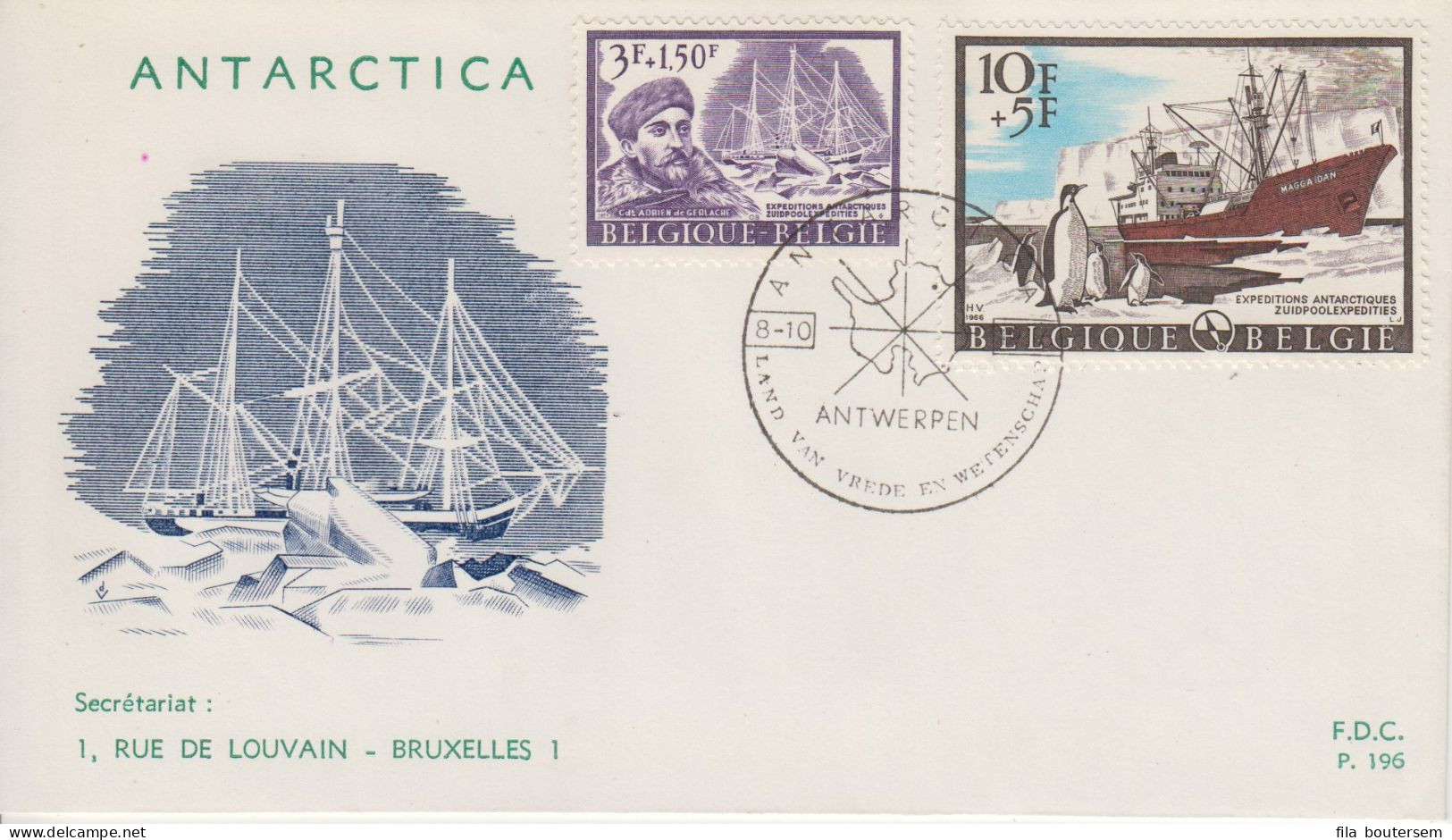 België 1966 - □ - Antarctic Expedition Belgica FDC 196 - Antarctische Expedities