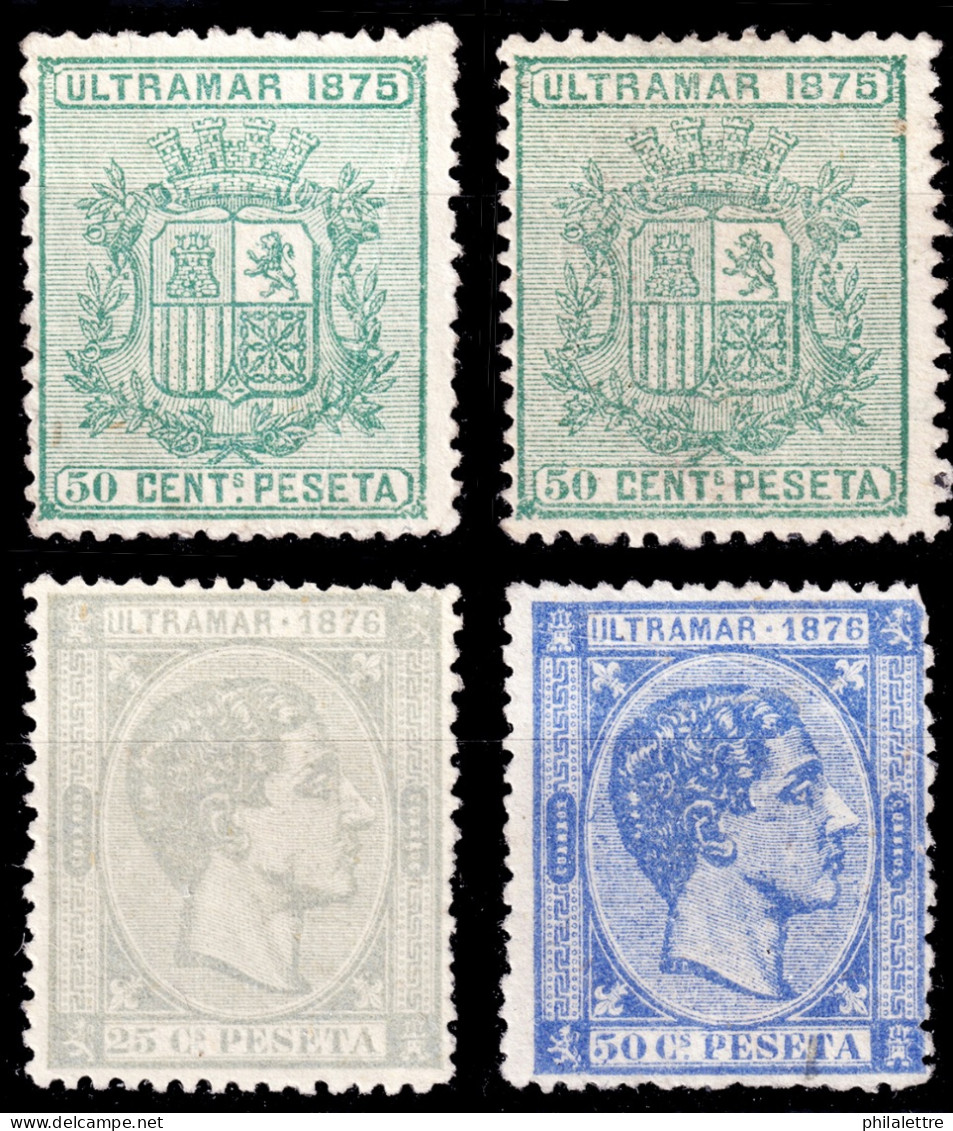 ESPAGNE - ESPAÑA Colonias (CUBA) 1875/6 Mi.11 (x2), 14a Y 15 - 50c Verde, 15c Gris Y 50c Azul Ultramarino - Sin Gomar - Cuba (1874-1898)