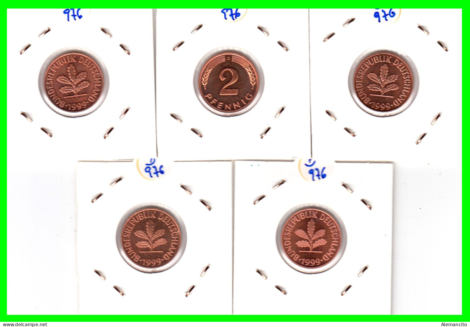 ALEMANIA – GERMANY - ( REPUBLICA FEDERAL ) SERIE DE LAS 5 MONEDAS DE 2.- PFENNING . AÑO 1999 LAS 5 CECAS - 2 Pfennig