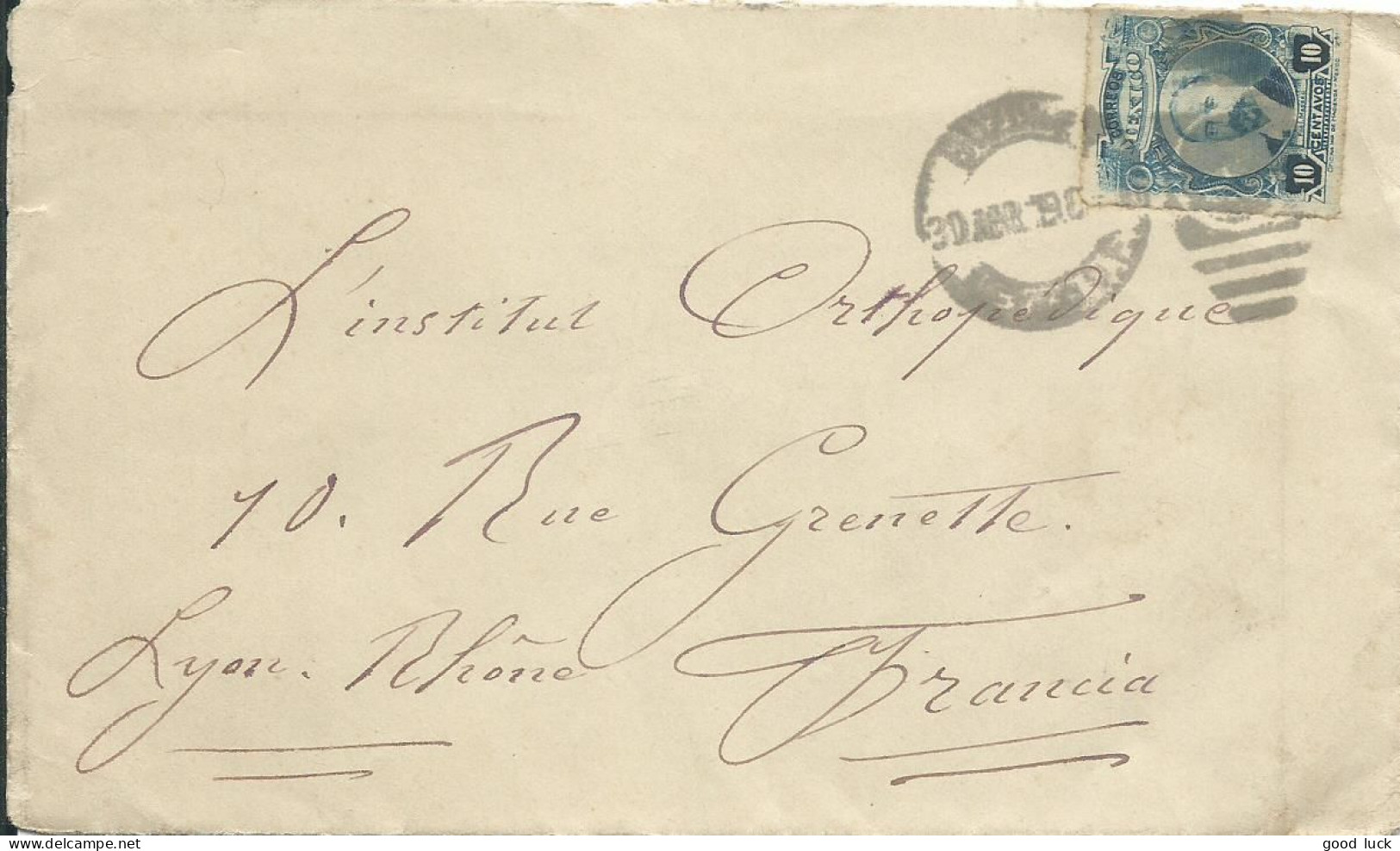 MEXIQUE LETTRE 10c POUR LYON ( RHONE ) DE 1919 LETTRE COVER - Mexico