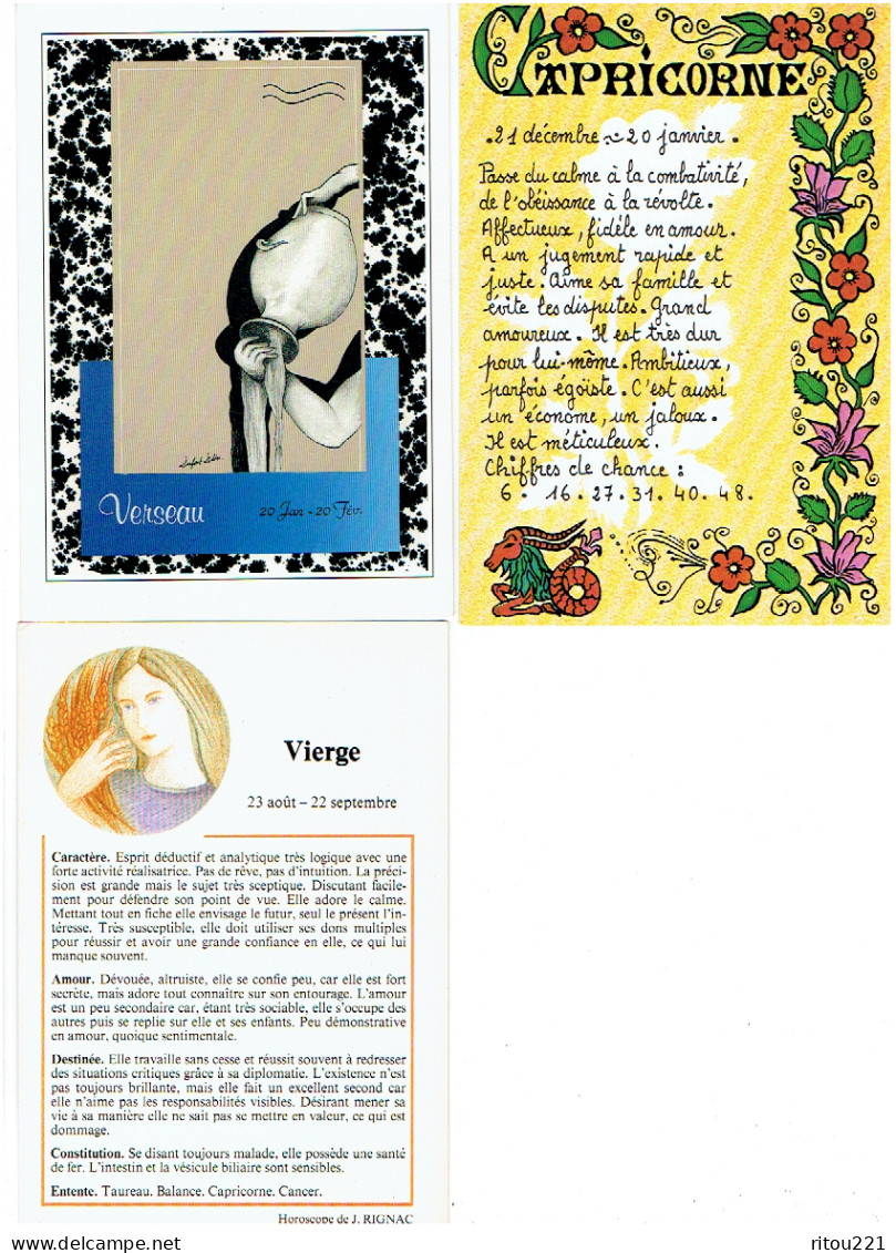 Lot 7 Cpm - Illustration Signe ZODIAQUE Horoscope Balance Vierge Verseau Gémeaux Capricorne - Astrologie