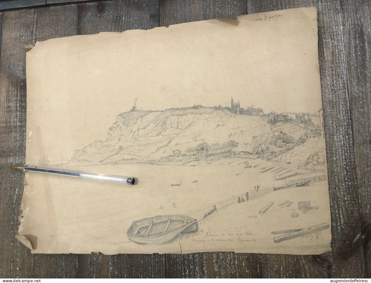 Dessin Au Crayon De La Falaise Du Cap De La Heve Vers Le Havre 1872 - Drawings