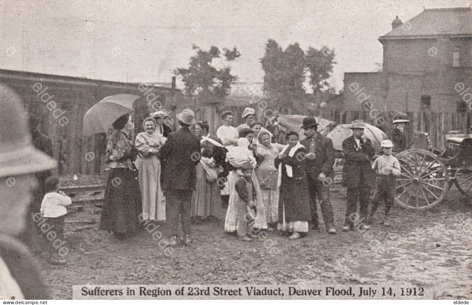 Denver Flood July 14 , 1912 Sufferers In Region Of 23 Rd Street Viaduct Inondations Refugees Art Nouveau Eagle Back - Denver