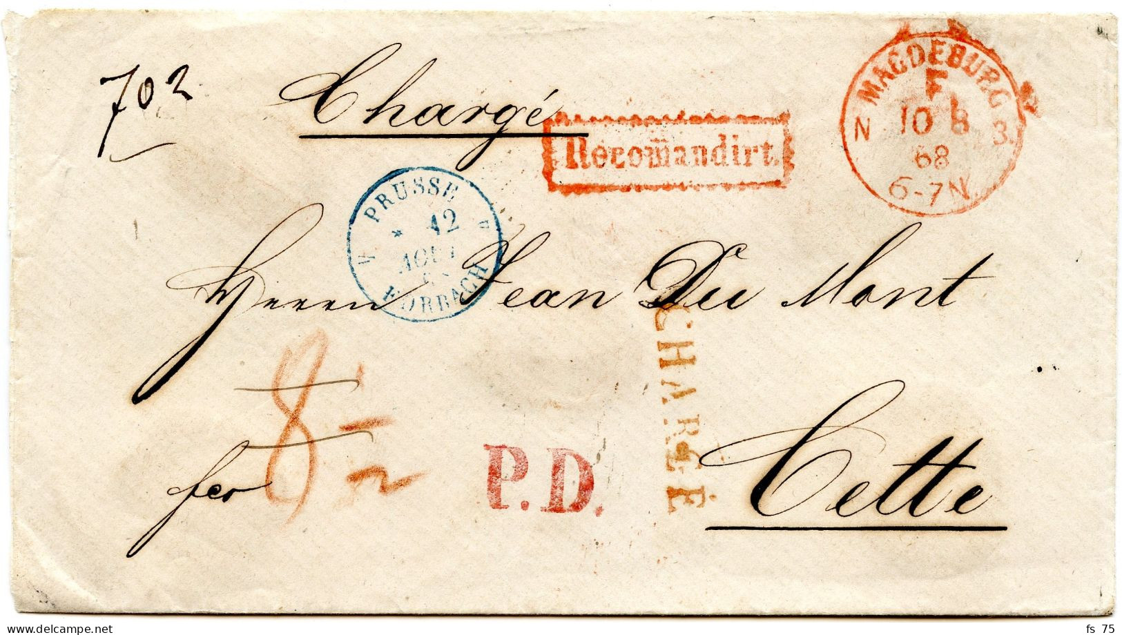 ALLEMAGNE - MAGDEBOURG F + RECOMANDIRT + CHARGE SUR LETTRE POUR LA FRANCE, 1868 - Vorphilatelie