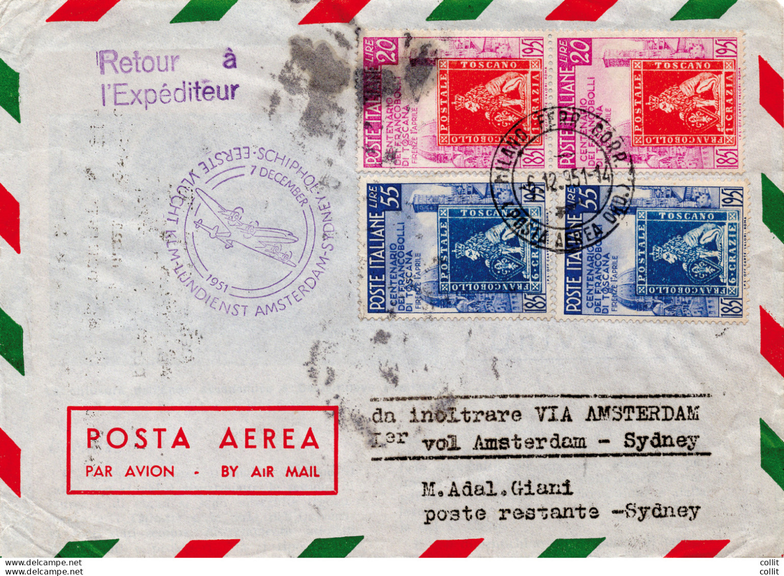 K.L.M. (Roma) Amsterdam/Sydney Del 7.12.51 - Aerogramma - Airmail