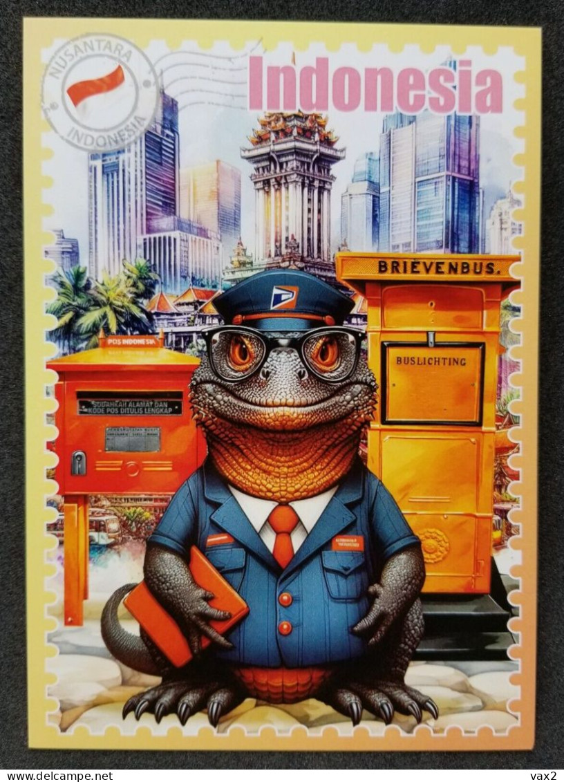 WonderPost Series 1 - Indonesia Postcard MINT Mailbox Mail Box Postal Landmark National Animal Komodo Dragon - Indonesië