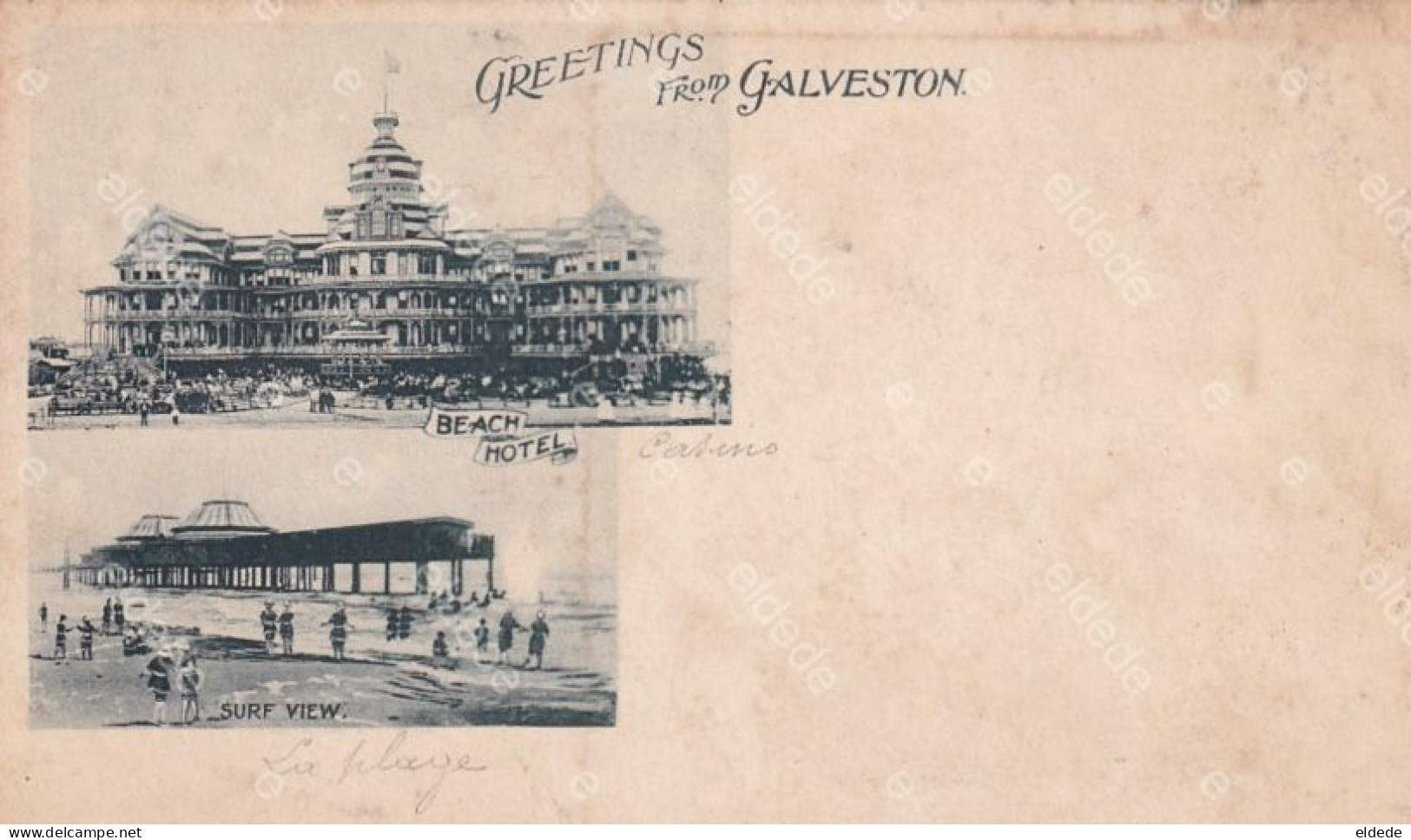 Pionneer Card Greetings From Galveston Casino Beach Hotel  Surf Surfing - Galveston