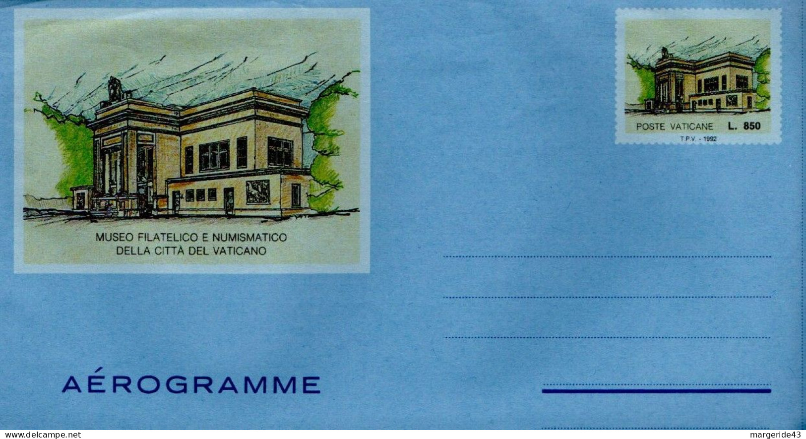 VATICAN AEROGRAMME 580 LIRES NEUF - Postal Stationeries