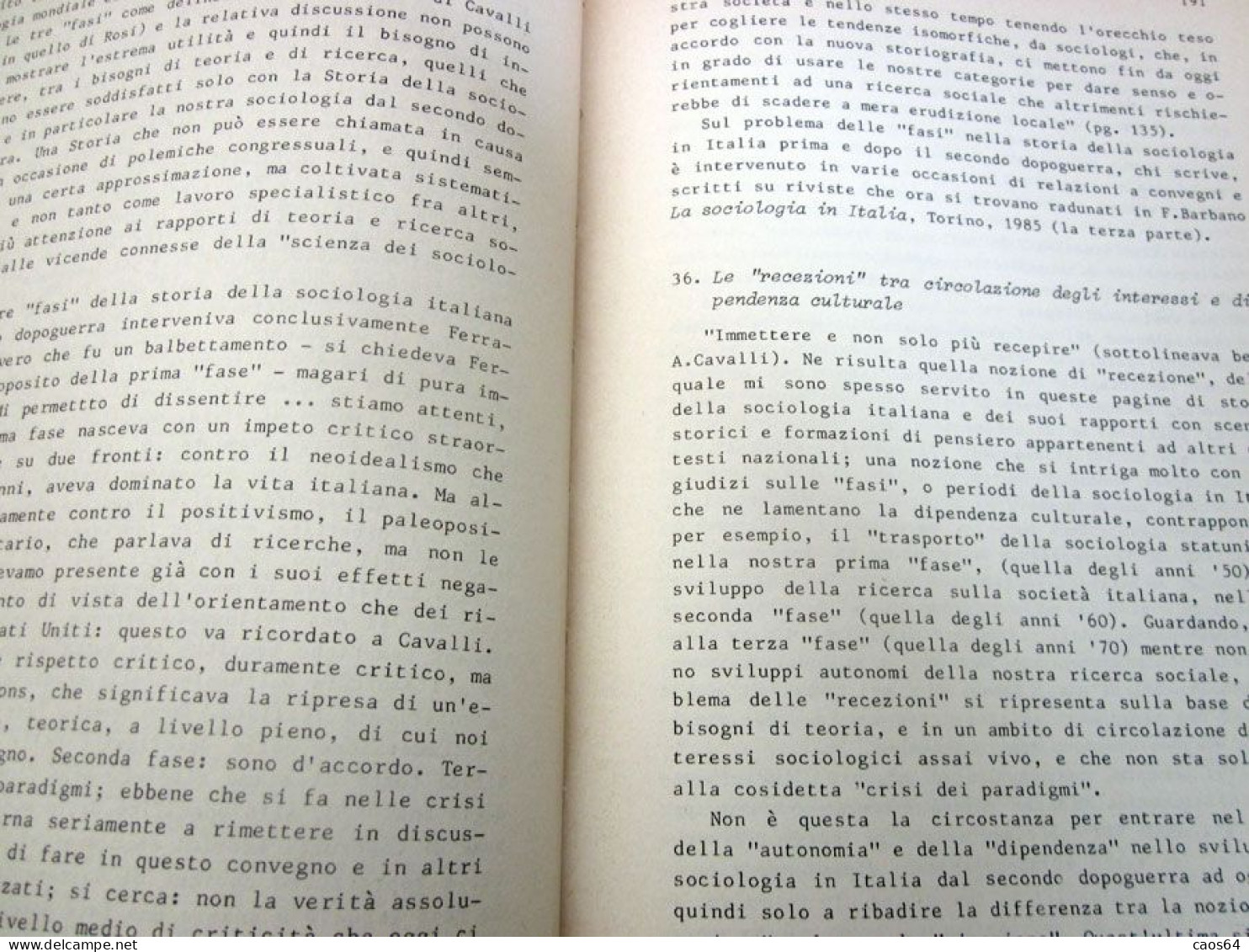 La sociologia in Italia III Filippo Barbano Giappichelli 1987