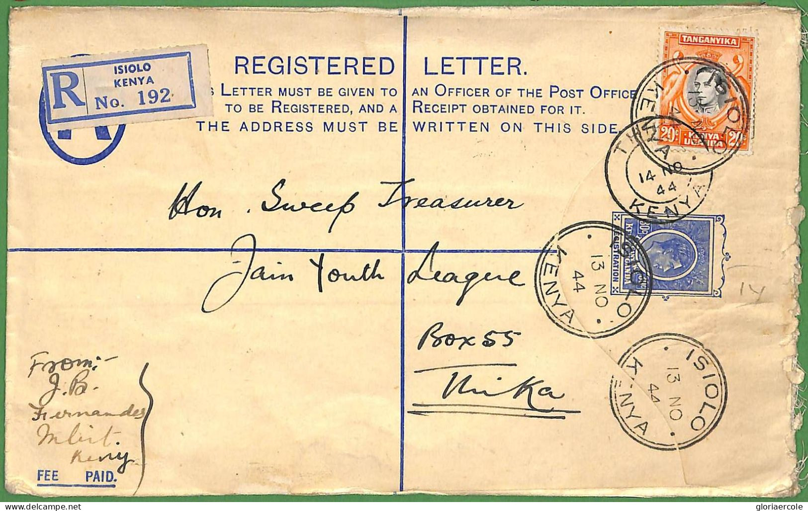 ZA1480 - Kenya Uganda Tanganyika - POSTAL HISTORY - Stationery COVER From ISIOLO To THIKA  1944 - Kenya, Oeganda & Tanganyika