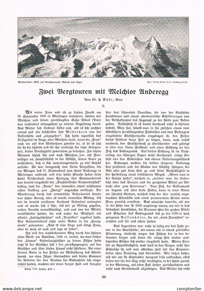 A102 1441 Heinrich Dübi Melchior Anderegg Bergsteiger SAC Artikel 1908 - Autres & Non Classés