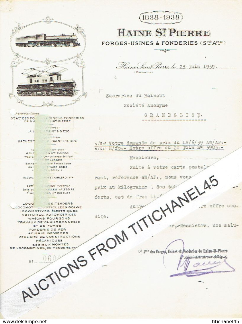 Lettre Illustrée 1939 - HAINE-SAINT-PIERRE - FORGES-USINES & FONDERIES - Locomotives, Tenders, Wagons, - Otros & Sin Clasificación