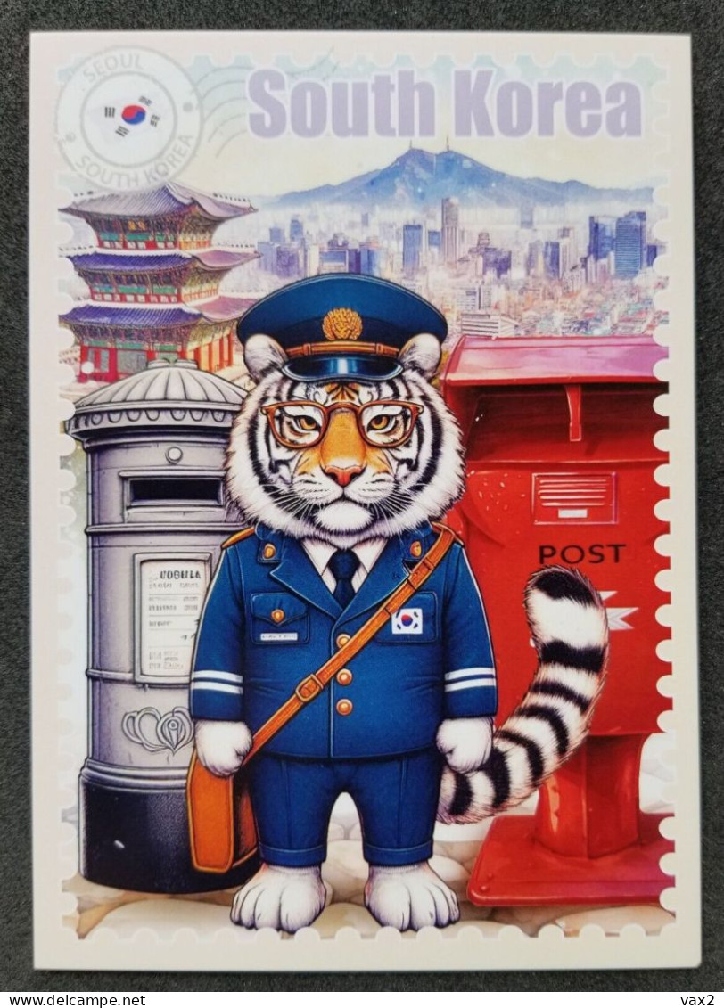 WonderPost Series 1 - South Korea Postcard MINT Mailbox Mail Box Postal Landmark National Animal Siberian Tiger - Korea, South