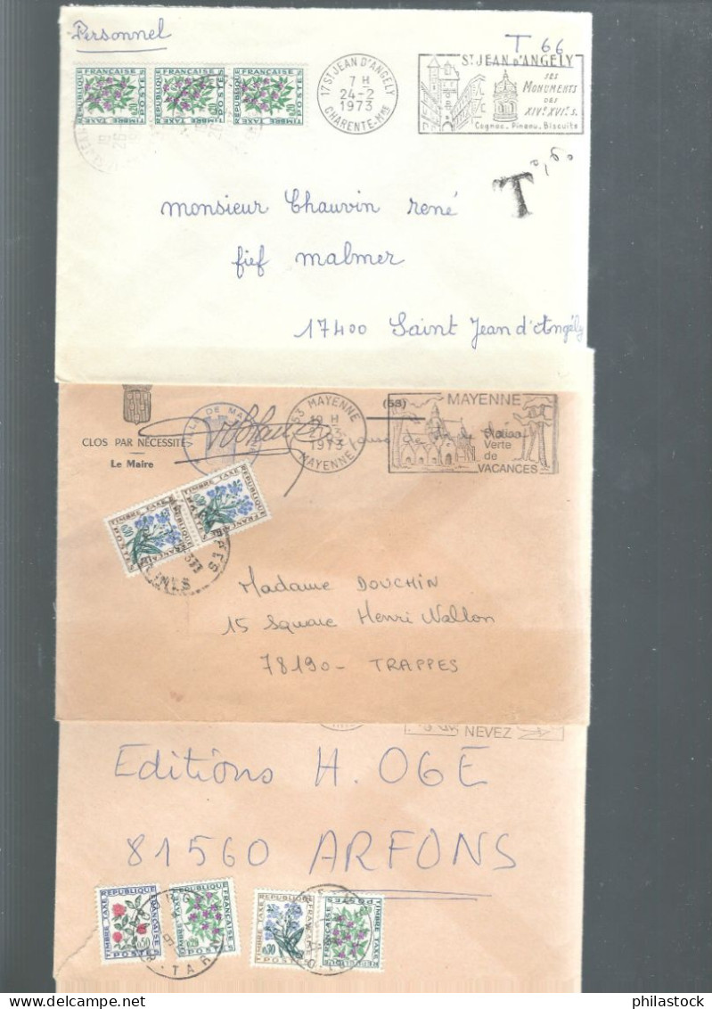 FRANCE Lot De 45 Lettres Ou CP Taxées Années 70/80 - 1960-.... Lettres & Documents