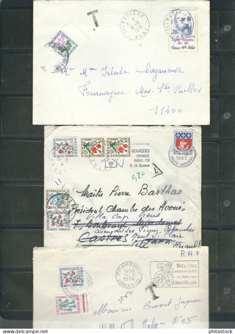 FRANCE Lot De 45 Lettres Ou CP Taxées Années 70/80 - 1960-.... Lettres & Documents