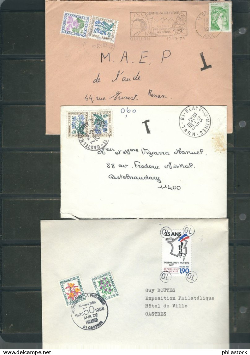 FRANCE Lot de 45 lettres ou CP taxées années 70/80