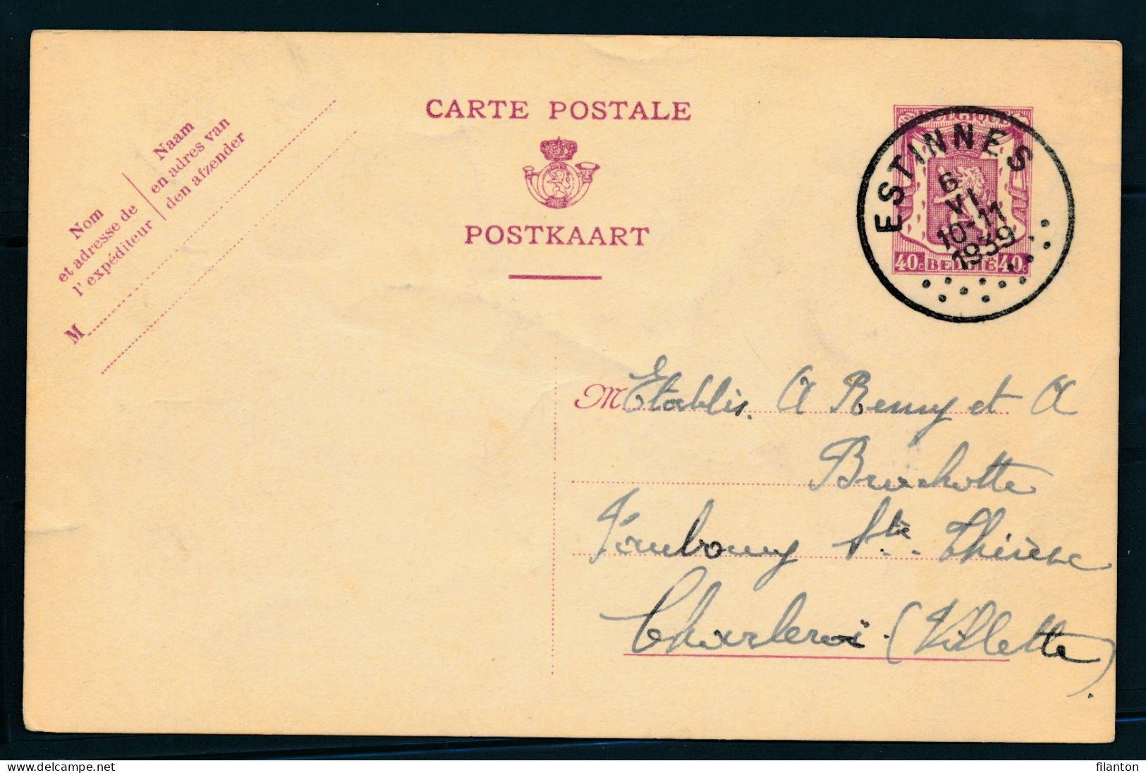 PWS - Cachet "ESTINNES" Dd. 06-06-1939 - (ref.1741) - Briefkaarten 1934-1951