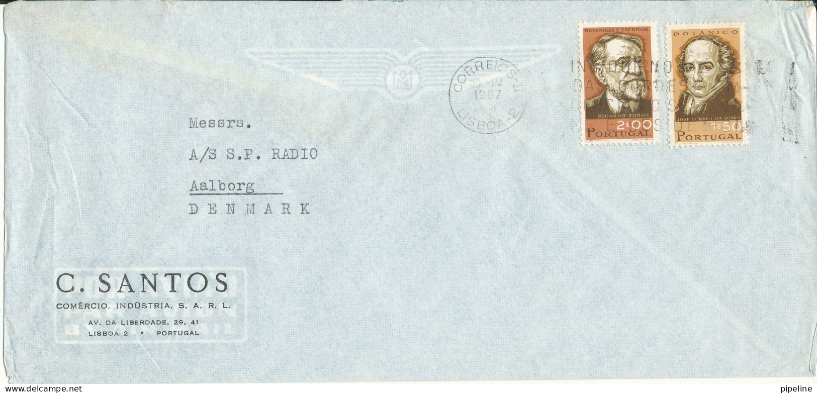 Portugal Air Mail Cover Sent To Denmark 20-4-1967 - Lettres & Documents