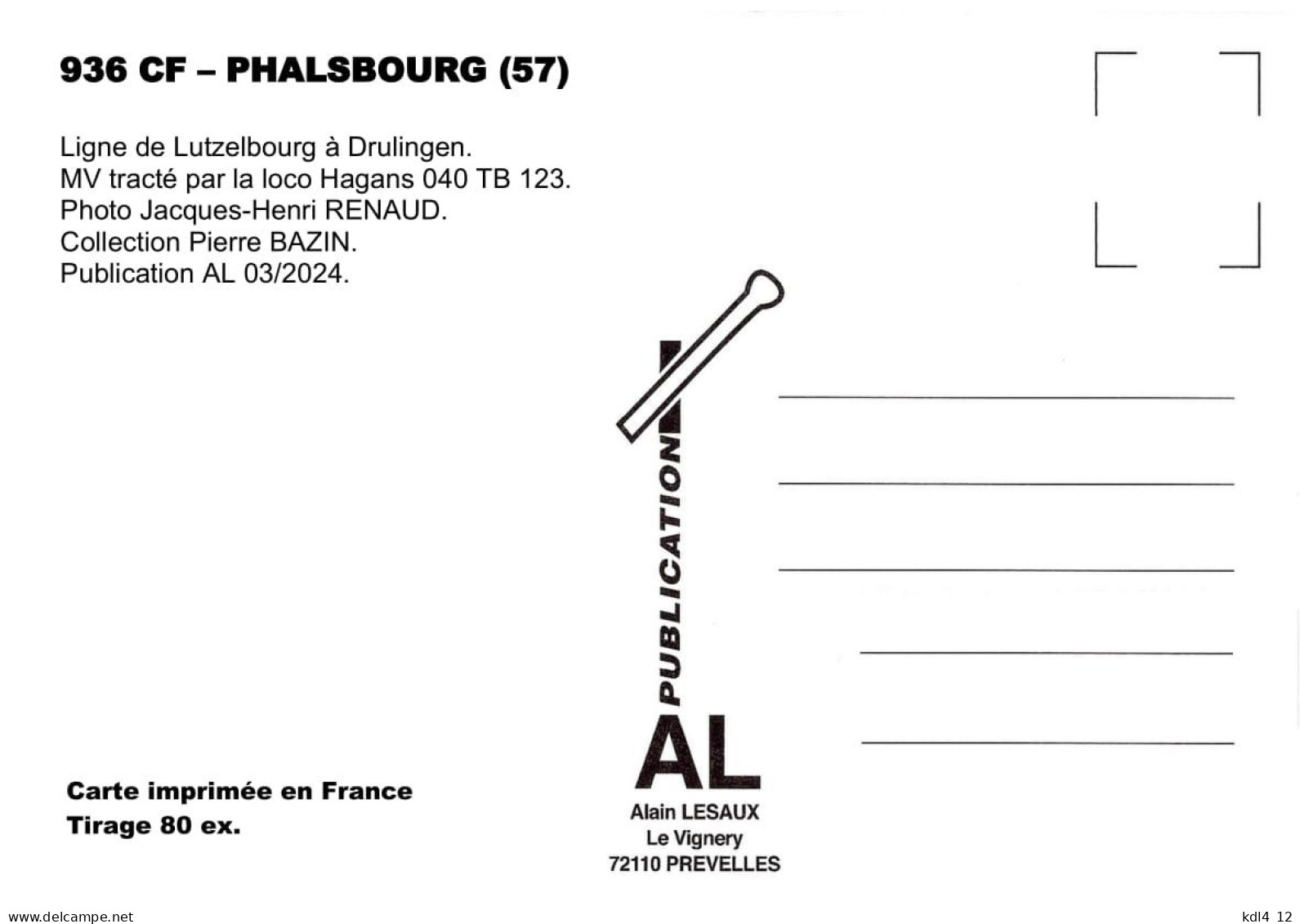 AL 936 - Train MV, Loco Hagans 040 TB 123 - PHALSBOURG - Moselle - SNCF - Phalsbourg