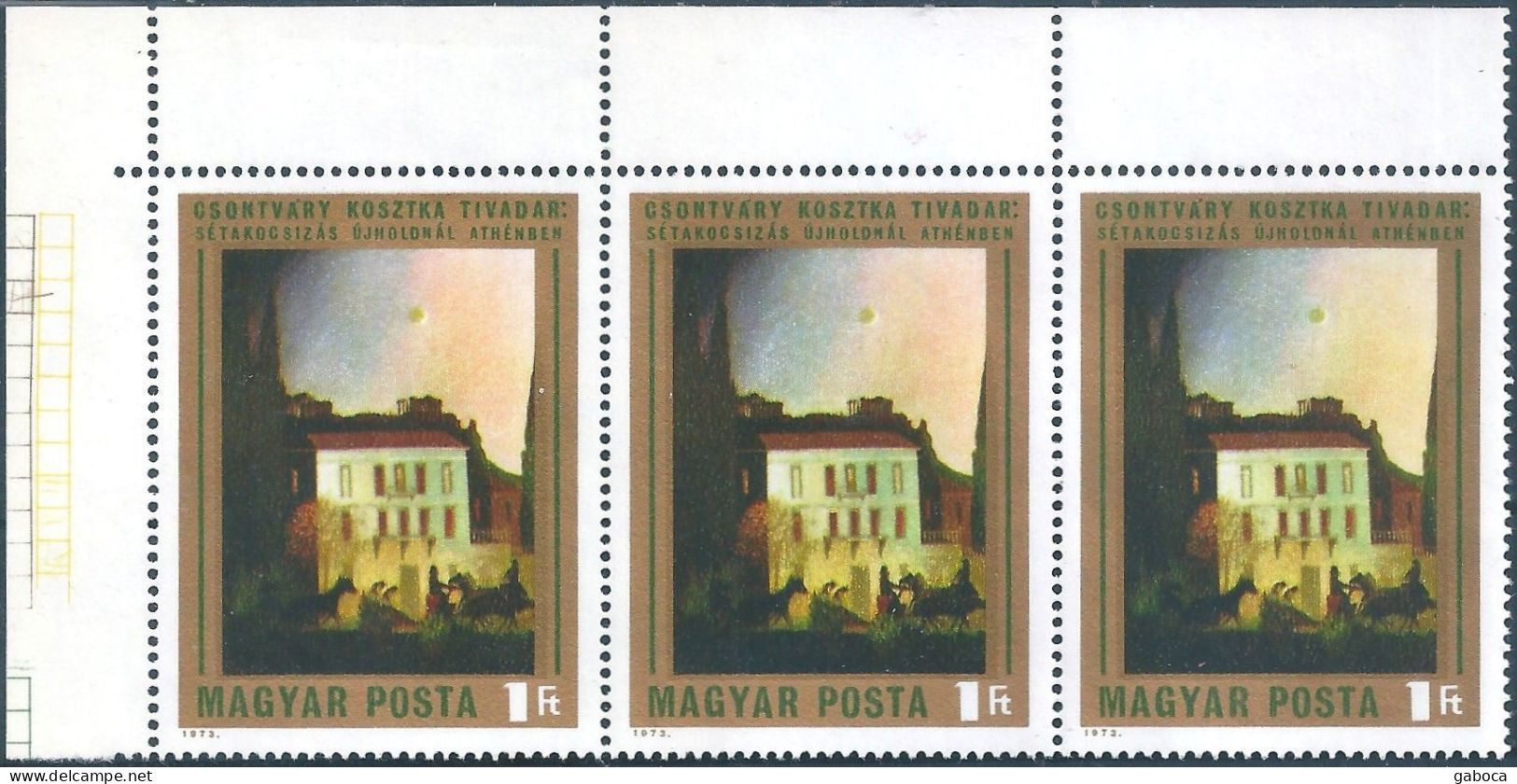 C5795 Hungary Art Painting Athens Horse Carriage Strip Of 3 MNH RARE - Otros & Sin Clasificación