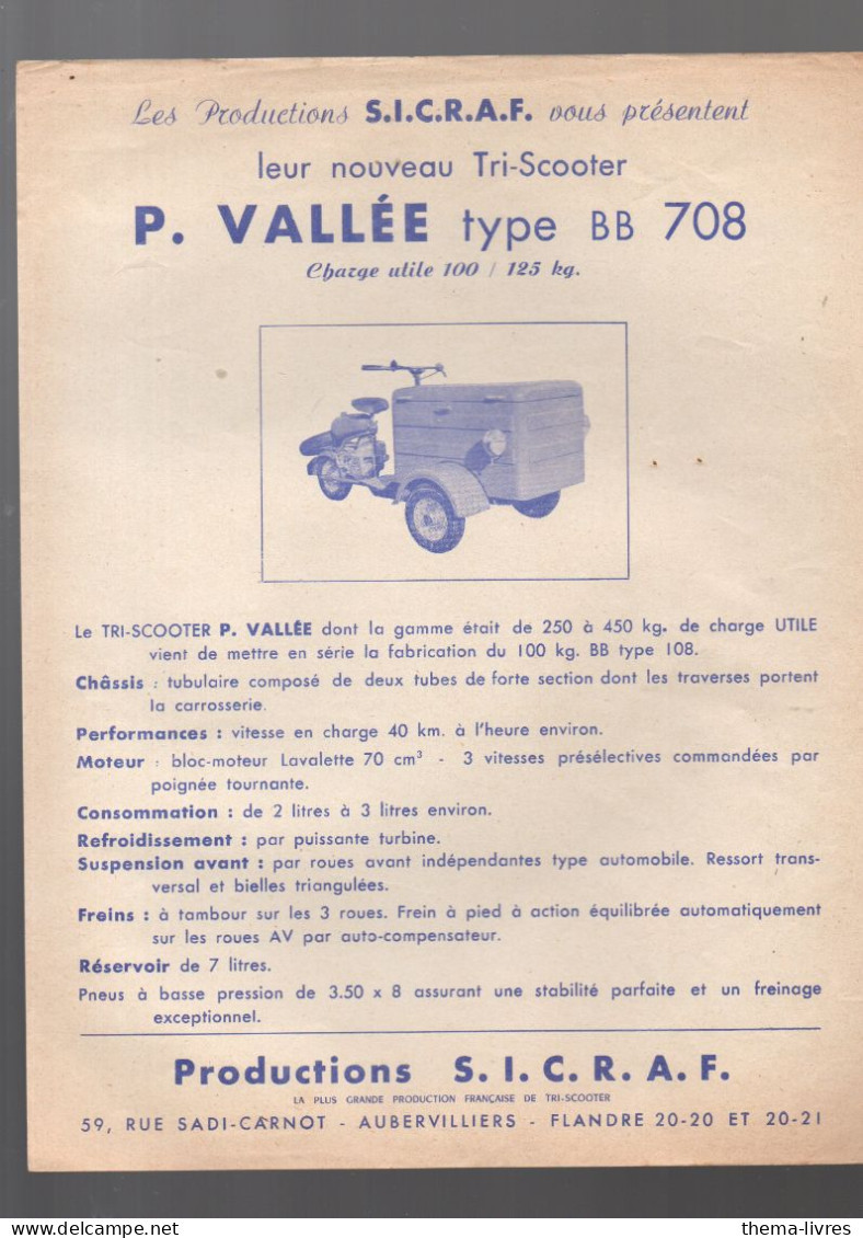 Aubervilliers (moto) Circulaire P VALLEE  Noiveau Tri-skooter  SICRAF   (PPP46671) - Motorräder