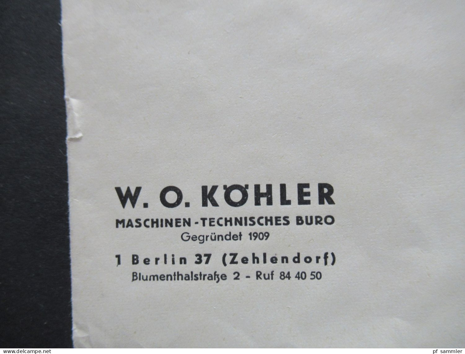 Berlin (West) Bedeutende Deutsche Nr.208 EF Umschlag W.O. Köhler Maschinen Technisches Büro Berlin 37 Zehlendorf - Lettres & Documents