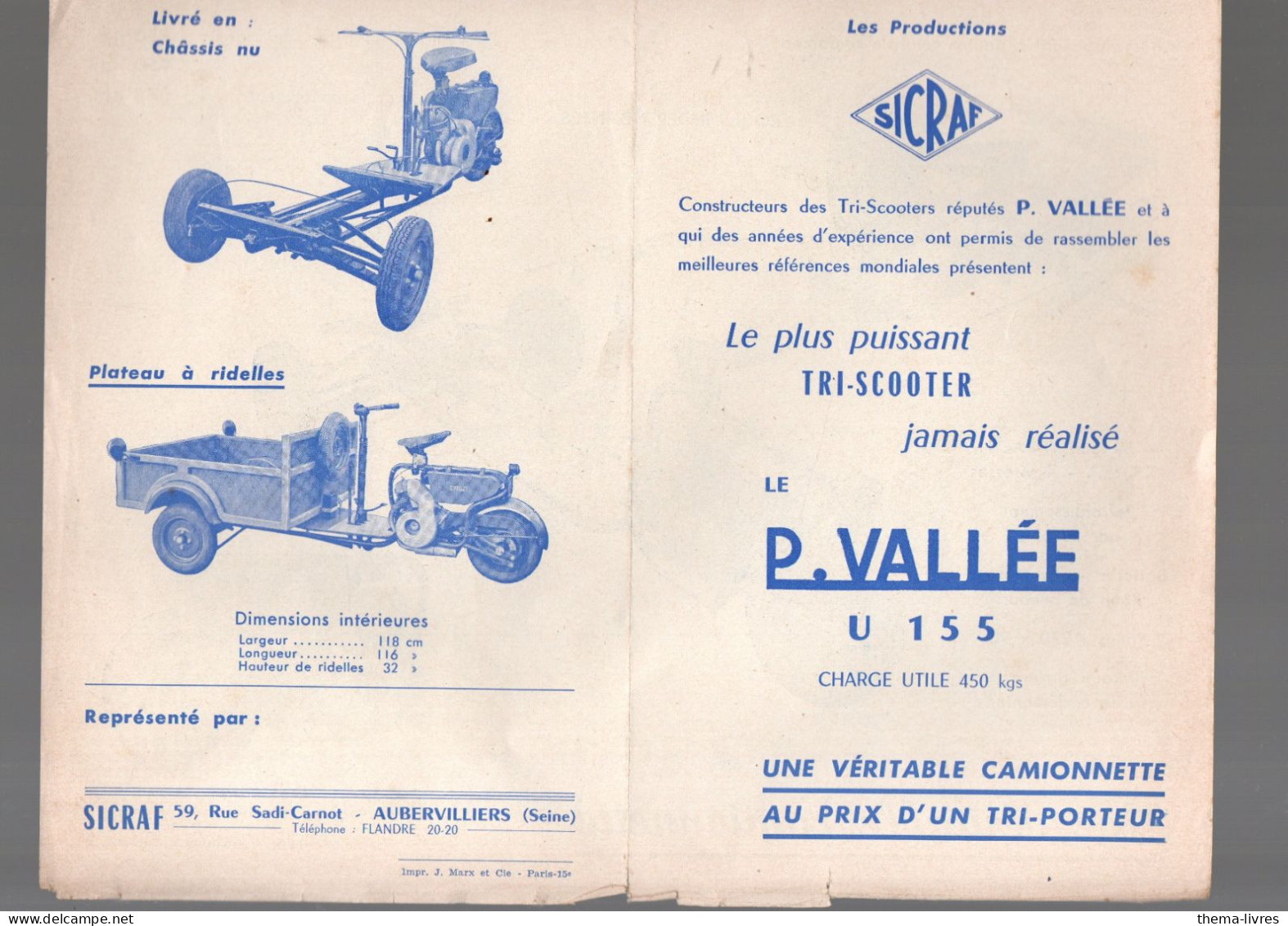 Aubervilliers (moto) Circulaire P VALLEE  Utilitaires  SICRAF   (PPP46670) - Motor Bikes