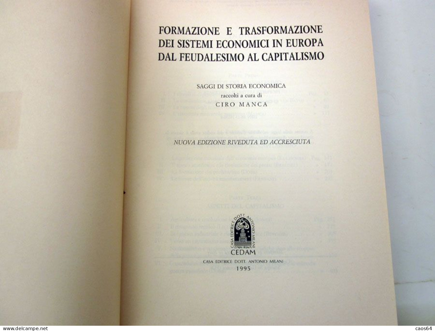 Formazione e trasformazione dei sistemi economici in Europa dal feudalesimo al capitalismo CEDAM 1995