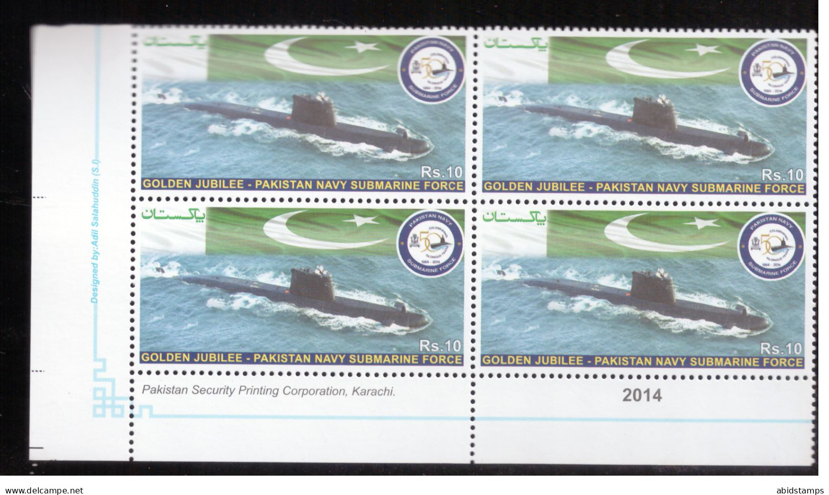 PAKISTAN STAMPS 2014 GILDEN JUBILEE PAKISTAN NAVY SUBMARINE FORCE BLOCK OF FOUR MNH - Sous-marins