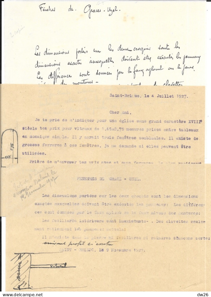 Archives Travaux D'Architecture Eglise De Grace-Uzel (Côtes Du Nord) Vitraux Et Clocher 1926-1927 - Architecture