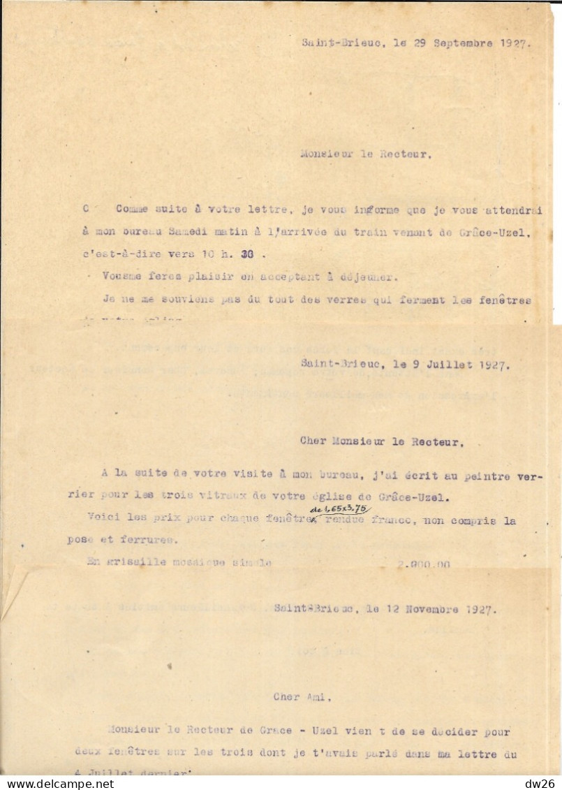 Archives Travaux D'Architecture Eglise De Grace-Uzel (Côtes Du Nord) Vitraux Et Clocher 1926-1927 - Architecture