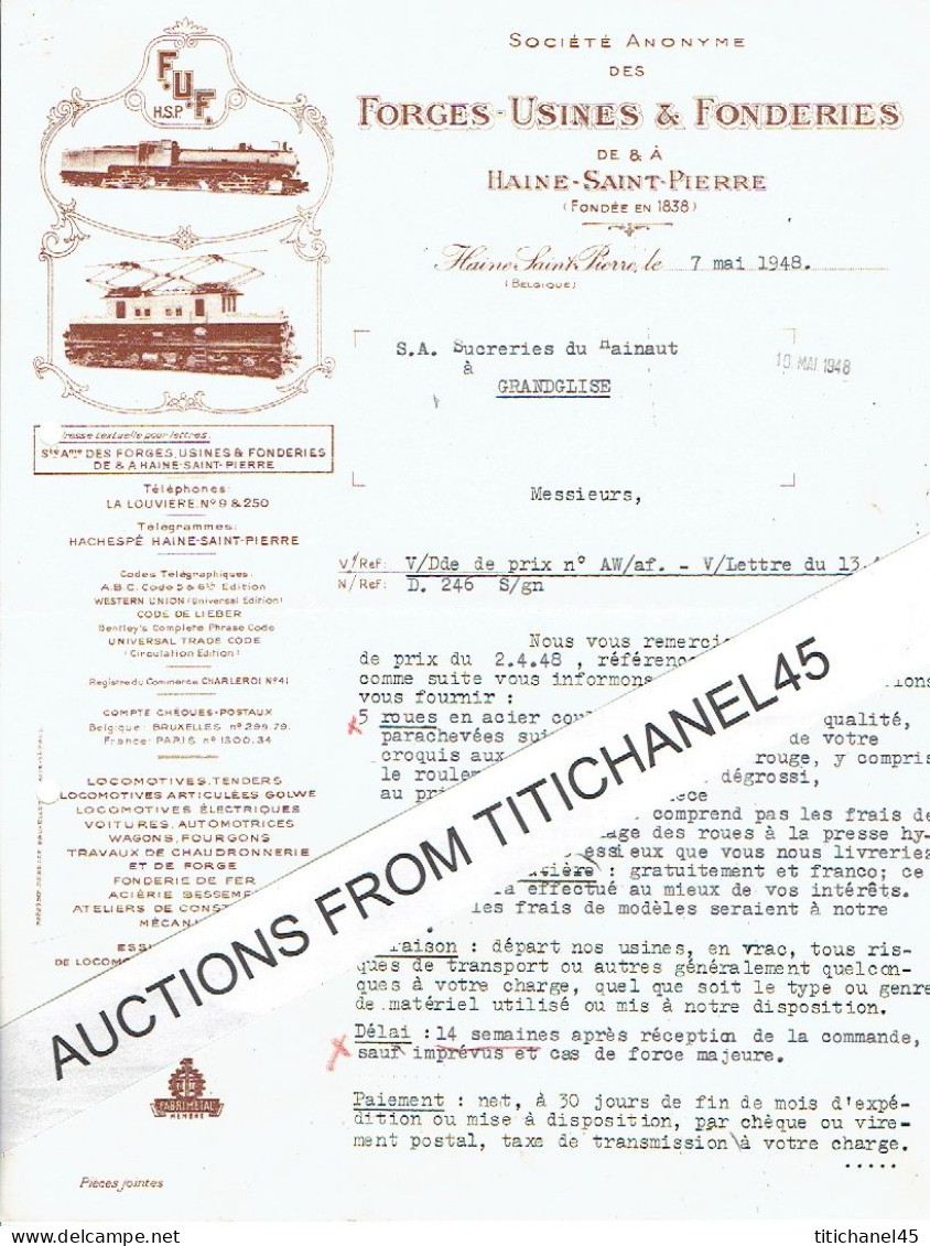 Lettre Illustrée 1948 - HAINE-SAINT-PIERRE - FORGES-USINES & FONDERIES - Locomotives, Tenders, Wagons, - Autres & Non Classés