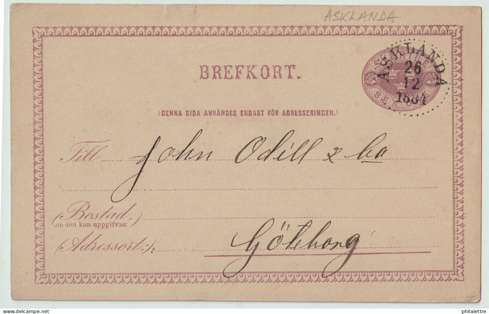 SUÈDE / SWEDEN - 1884 - "ASKLANDA" CDS On 6ö Postal Card Mi.P7 Addressed To Göteborg - Briefe U. Dokumente
