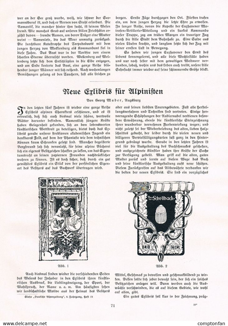 A102 1459 Georg Mader Exlibris Für Alpinisten Bücherzeichen Artikel 1908 - Altri & Non Classificati