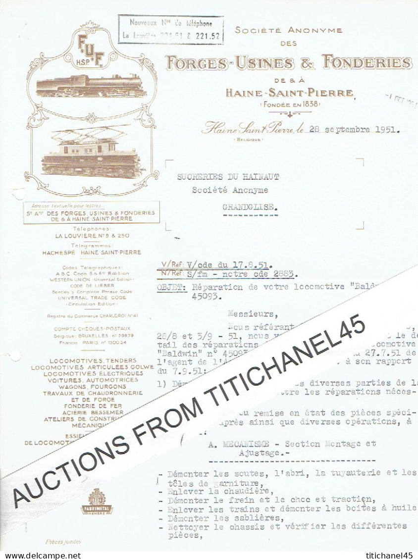 Lettre Illustrée 1951 - HAINE-SAINT-PIERRE - FORGES-USINES & FONDERIES - Locomotives, Tenders, Wagons, - Autres & Non Classés