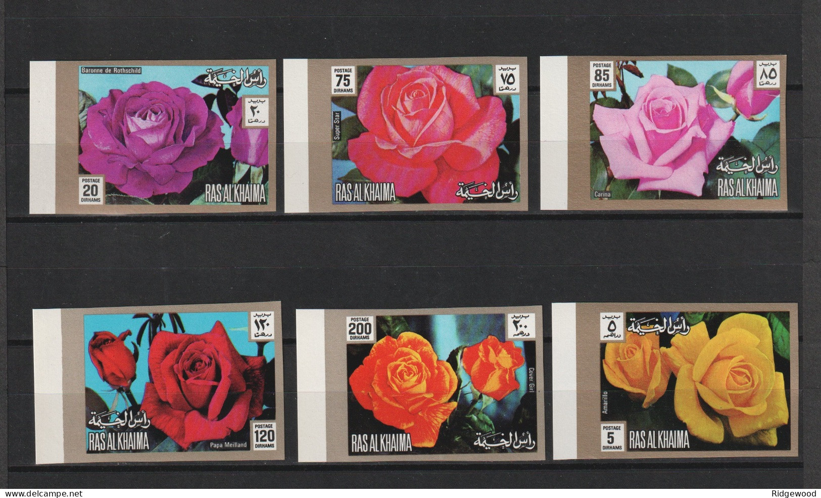 1972  Ras Al Khaima - Roses- Complete Set   Mi 853B - 858B - Imperf - MNH - Ra's Al-Chaima