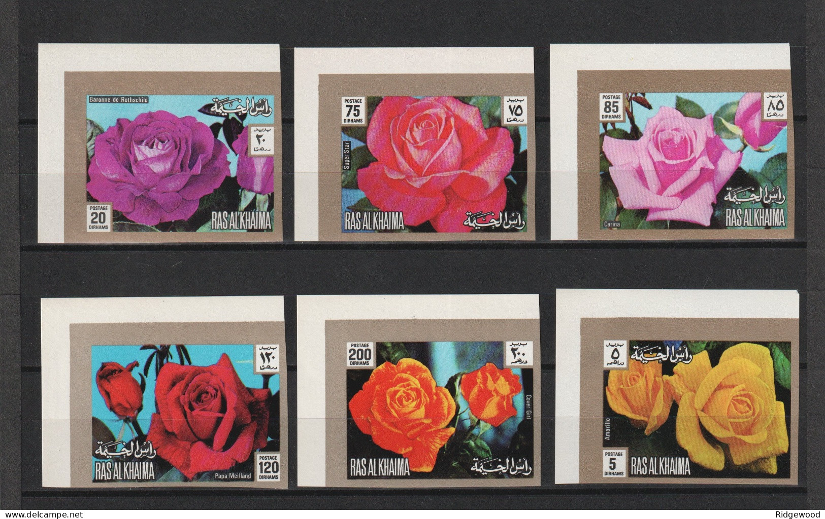 1972  Ras Al Khaima - Roses- Complete Set   Mi 853B - 858B - Imperf - MNH - Ra's Al-Chaima