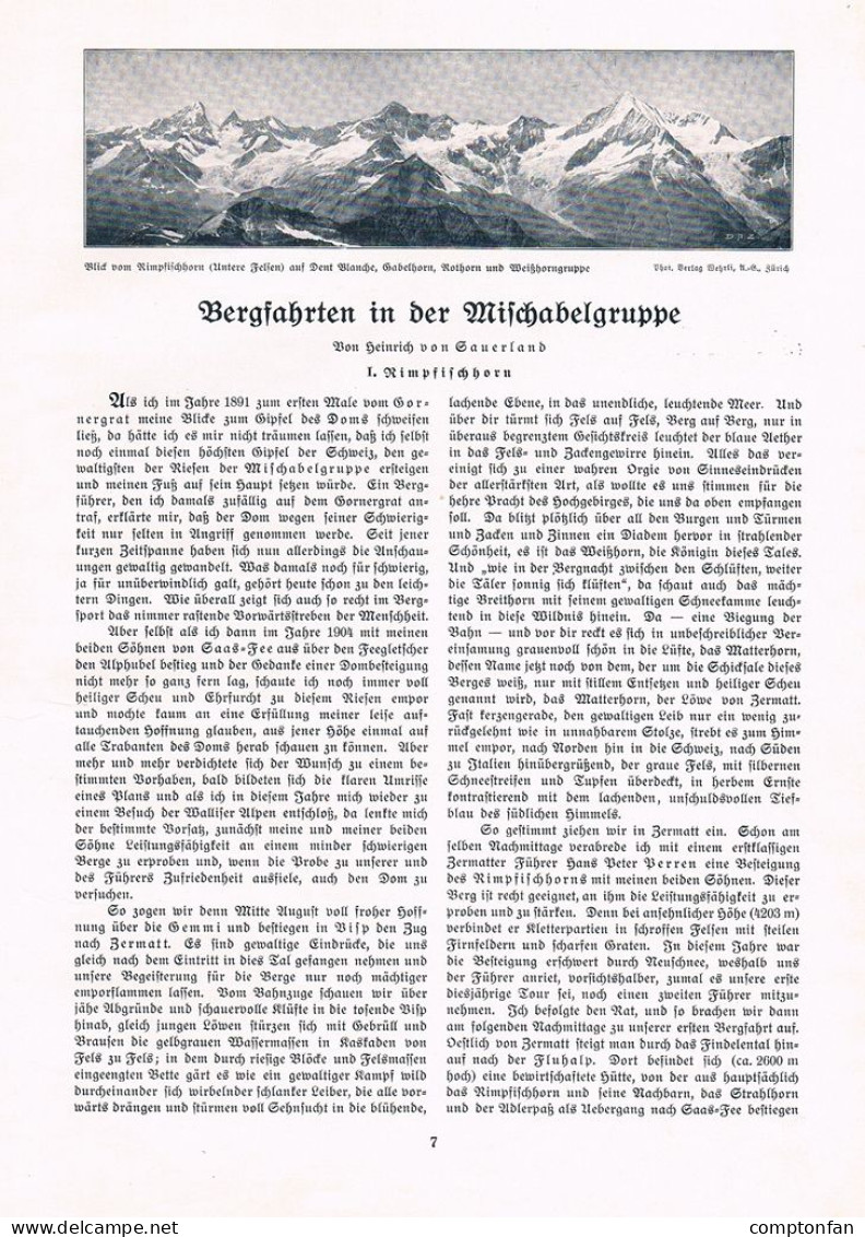 A102 1463 Bergfahrten Mischabelgruppe Dom Domhütte Wallis Artikel 1907 - Otros & Sin Clasificación